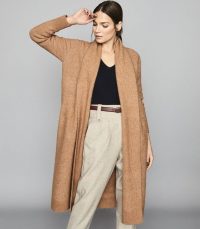 REISS WILLOW LONGLINE RIBBED KNIT CARDIGAN CAMEL ~ classic long cardigans ~ essential knitwear
