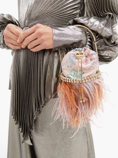 ROSANTICA BY MICHELA PANERO X Peter Pilotto Viola crystal and feather clutch in pink ~ feminine event bags - flipped