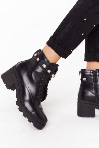 NASTY GAL A Little Extra Faux Leather Diamante Boots