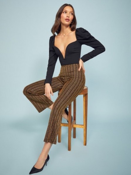 REFORMATION Alix Pant in Gold ~ metallic thread pants - flipped