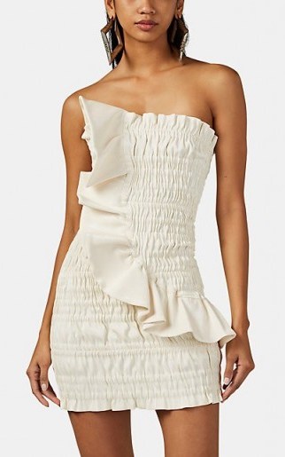 AREA Ruched Cotton-Blend Lamé Strapless Minidress in Ivory - flipped