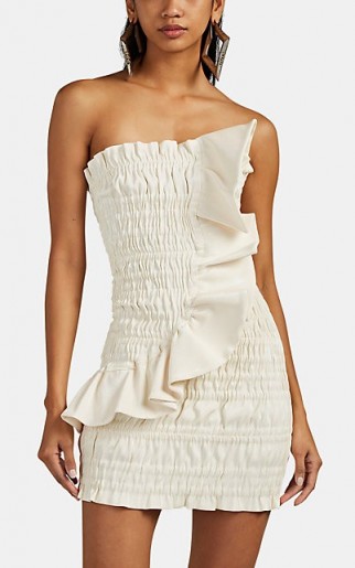 AREA Ruched Cotton-Blend Lamé Strapless Minidress in Ivory