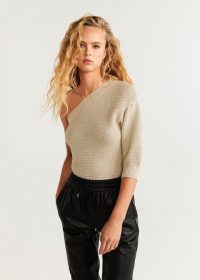MANGO Asymmetric knit sweater in gold / shimmering knits