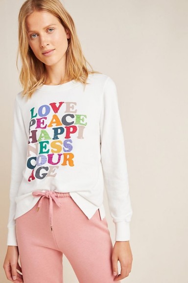 Garima Dhawan Love Peace Happiness Sweatshirt in Ivory