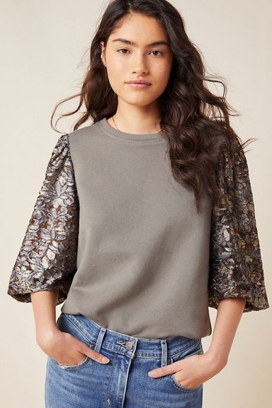 Amadi Eryna Lace-Sleeved Top in Grey - flipped