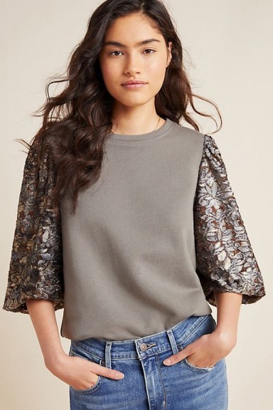 Amadi Eryna Lace-Sleeved Top in Grey