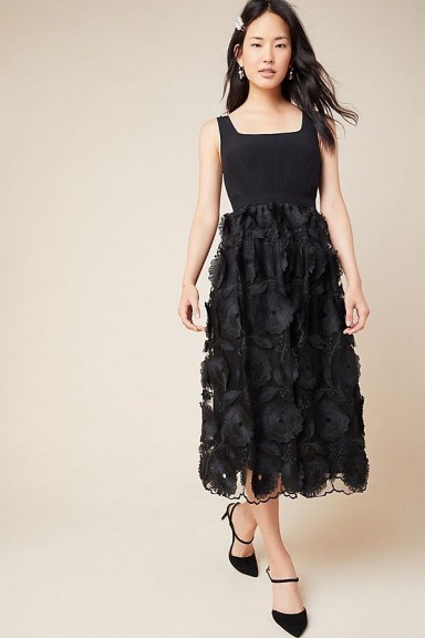 Maeve Floriana Lace Midi Dress in Black / lbd - flipped
