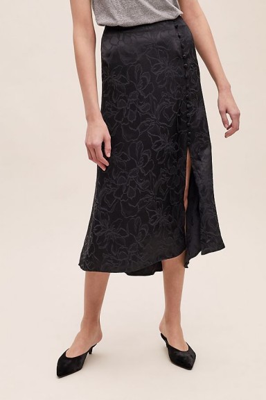 Anthropologie Floral-Jacquard Bias Skirt in Black