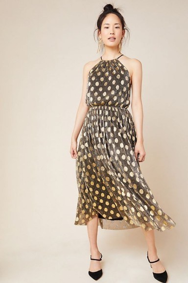Sunday in Brooklyn Confetti Halter Midi Dress in Black Motif / metallic polka dots / halterneck occasion dresses - flipped