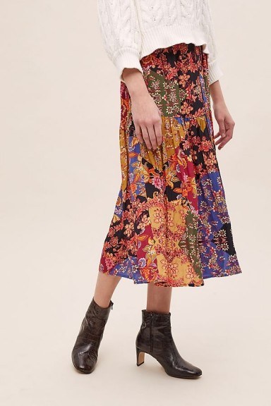 Kachel Diarra Mixed-Print Tiered Skirt – patchwork printed skirts - flipped