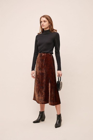 Just Female Aladi Leopard-Print Velvet Skirt in Brown Motif / winter midi skirts - flipped