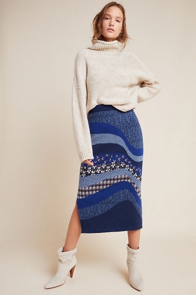 Anthropologie Lavinia Knitted Pencil Skirt ~ side split skirts