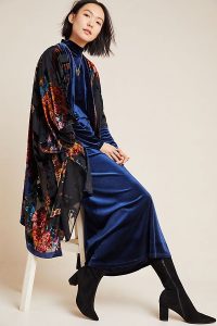 Anthropologie Kione Burnout-Velvet Kimono Blue Motif | devore kimonos