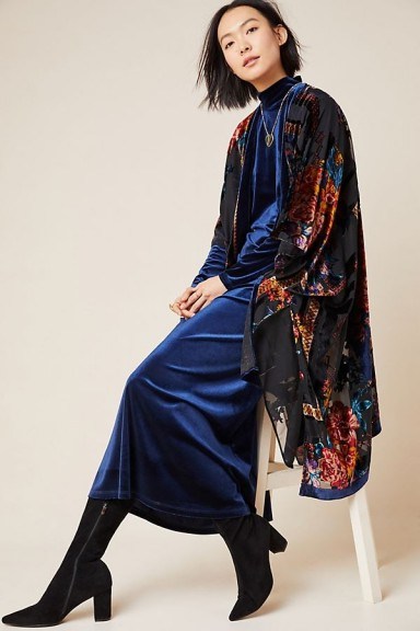 Anthropologie Kione Burnout-Velvet Kimono Blue Motif | devore kimonos - flipped