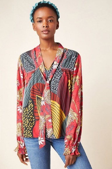 Conditions Apply Analia Tie-Neck Blouse in Black Motif ~ multi-print blouses - flipped