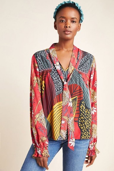Conditions Apply Analia Tie-Neck Blouse in Black Motif ~ multi-print blouses