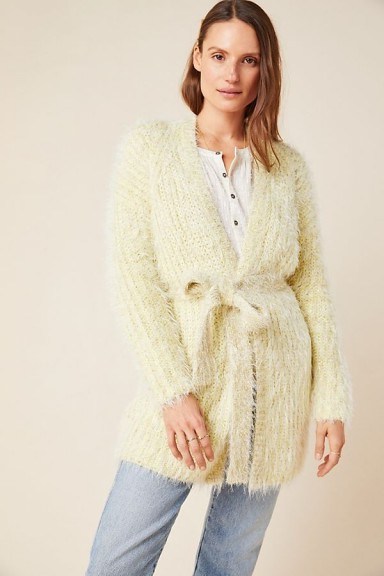 Anthropologie Larkin Shimmer Cardigan in CHARTREUSE | luxe style cardigans - flipped