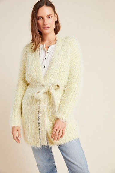 Anthropologie Larkin Shimmer Cardigan in CHARTREUSE | luxe style cardigans