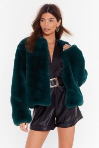 NASTY GAL Baby It’s Cold Outside Faux Fur Cropped Coat in green