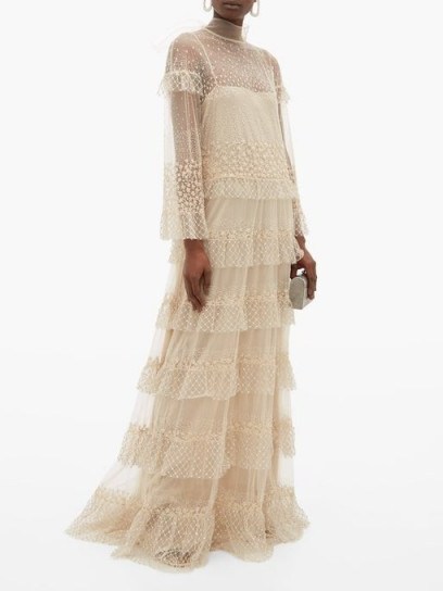 VALENTINO Beaded tiered tulle gown in beige ~ breathtaking gowns ~ feminine event wear ~ luxe evening look - flipped