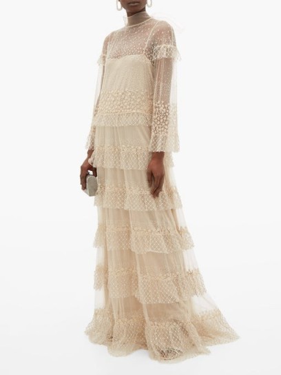 VALENTINO Beaded tiered tulle gown in beige ~ breathtaking gowns ~ feminine event wear ~ luxe evening look