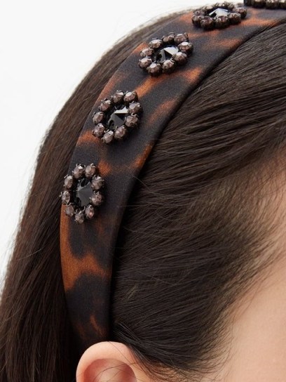 ERDEM Bead-embellished leopard-print headband ~ brown headbands - flipped
