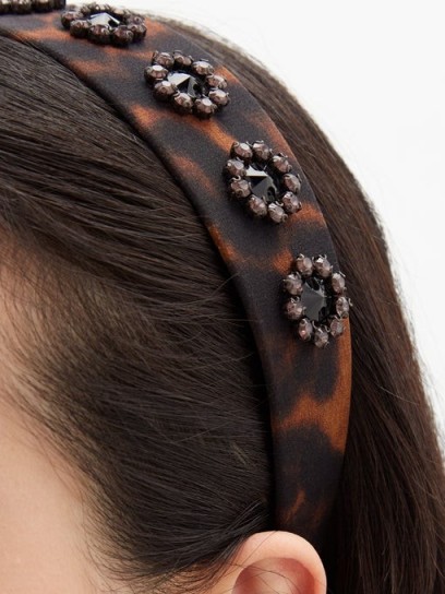 ERDEM Bead-embellished leopard-print headband ~ brown headbands
