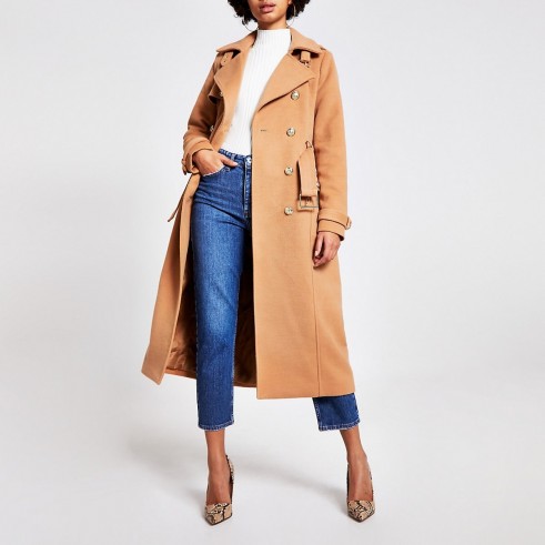 River Island Beige double breasted belted trench coat
