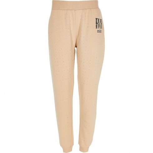 RIVER ISLAND Beige embellished RI joggers / luxe style jogger pants