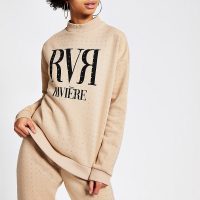RIVER ISLAND Beige RVR diamante embellished sweatshirt / sports luxe fashion