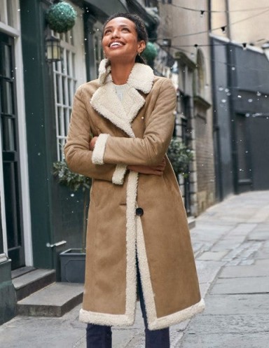 Boden Bell Teddy Lined Coat in Natural ~ faux shearling / suede winter coats