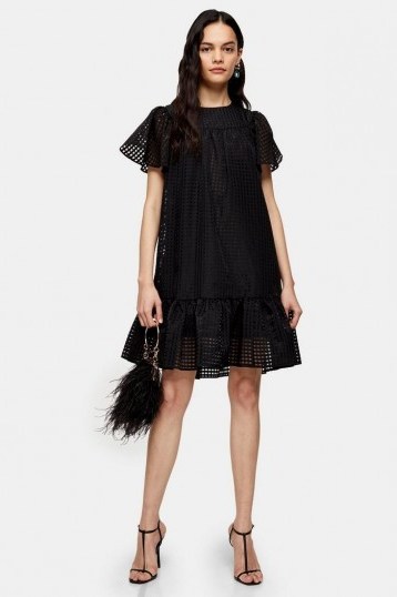 Topshop Black Check Organza Mini Dress | angel sleeve occasion dresses - flipped