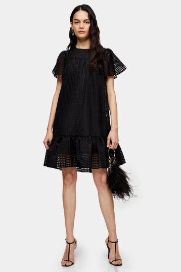 Topshop Black Check Organza Mini Dress | angel sleeve occasion dresses