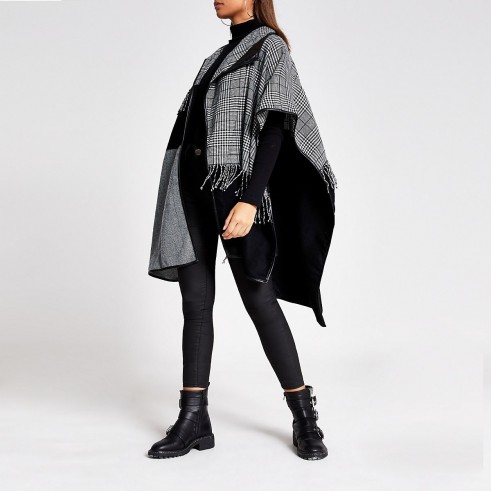 RIVER ISLAND Black houndstooth check patchwork cape / checked capes