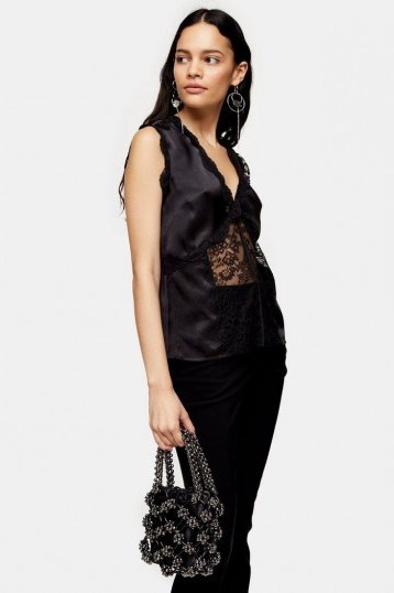 Topshop Black Lace Panel Sleeveless Blouse | vintage style evening top - flipped