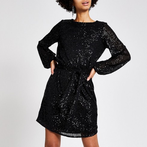 TOPSHOP Black sequin embellished tie waist dress / lbd / party dresses