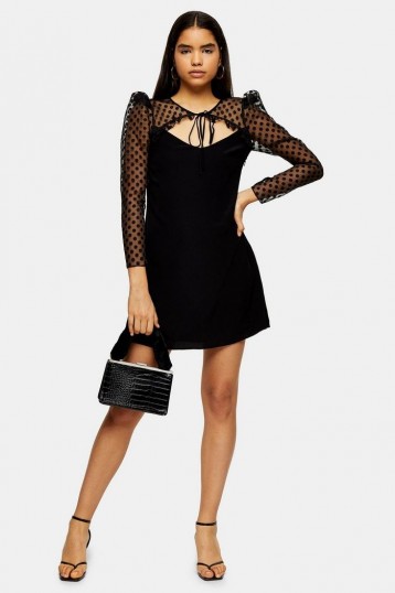 Topshop Black Spot Organza Sleeve Mini Dress