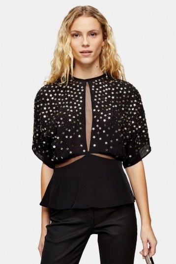 Topshop Black Star Embellished Blouse | shimmery evening top - flipped