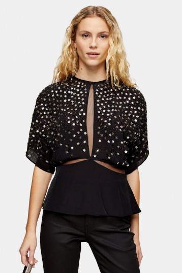 Topshop Black Star Embellished Blouse | shimmery evening top
