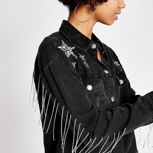 River Island Black star embellished denim shirt | fringed shirts