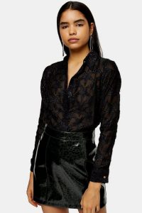 Topshop Black Star Jacquard Blouse – embellished blouses