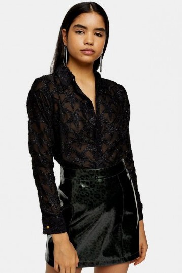 Topshop Black Star Jacquard Blouse – embellished blouses - flipped