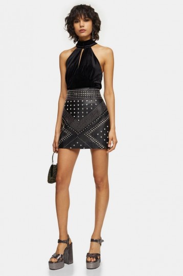 Topshop Black Studded Leather Mini Skirt | evening fashion | party wear