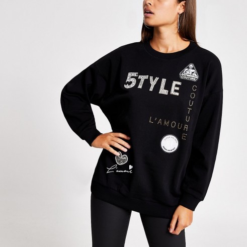 RIVER ISLAND Black ‘5TYLE’ embellished sweatshirt / slogan sweat top