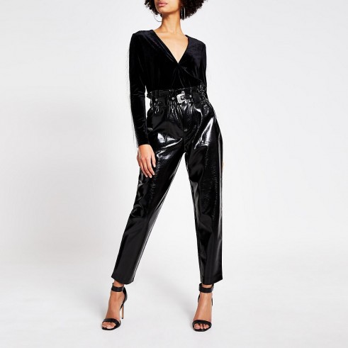 RIVER ISLAND Black vinyl faux leather paperbag trousers