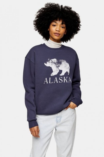 TOPSHOP Blue Alaska Bear Sweatshirt