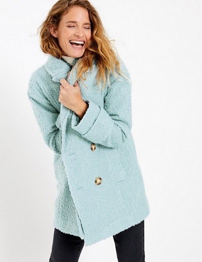 PER UNA Boucle Double Breasted Peacoat in Dusty Blue ~ textured coats - flipped