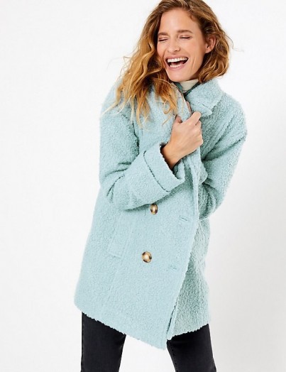 PER UNA Boucle Double Breasted Peacoat in Dusty Blue ~ textured coats