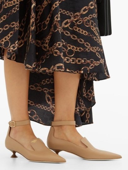 BURBERRY Brecon point-toe leather pumps in beige ~ pointy toes ~ low heel ankle strap courts - flipped