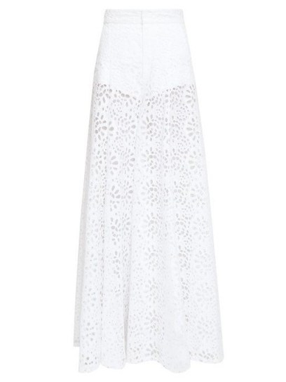 CAROLINA HERRERA Broderie-anglaise cotton palazzo trousers in white ~ semo sheer cut-out pants - flipped